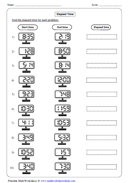 time elapsed worksheet pdf