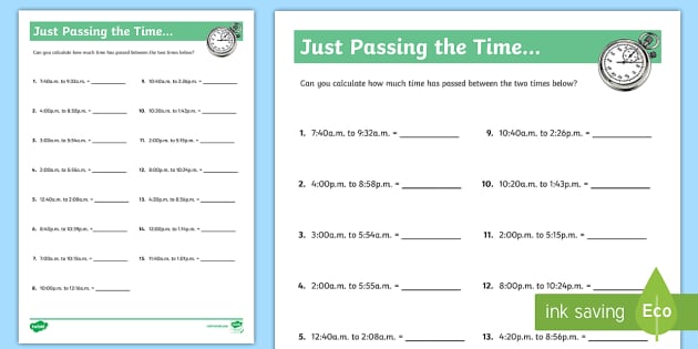 Just Passing the Time | Elapsed Time Worksheets 