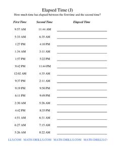 Elapsed Time Worksheet for 3rd - 4th Grade | Lesson Planet