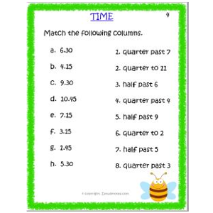 Maths Time Worksheet 4 Grade 3