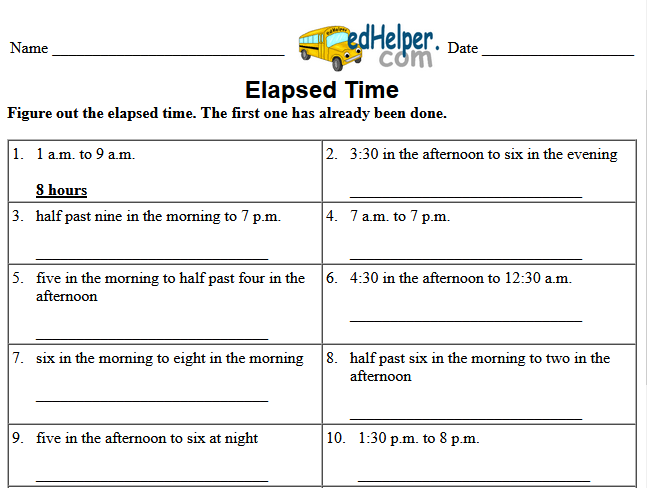 State Standard Assessments Mathematics Elapsed Time Worksheets