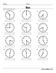 Time: hour and half hour Worksheet for 1st - 3rd Grade | Lesson Planet