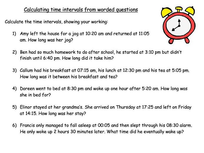 Calculating intervals of time differentiated worksheets | Teaching ...