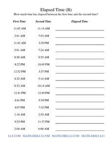 Elapsed Time Worksheets :: 25 - 48