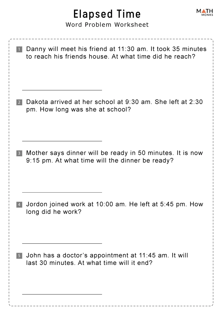 Elapsed Time Worksheets - Math Monks