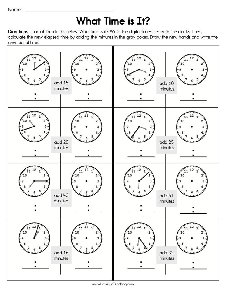 What Time is It Elapsed Time Worksheet  