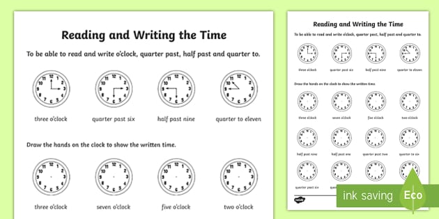 Reading and Writing the Time Worksheet / Worksheet - Twinkl