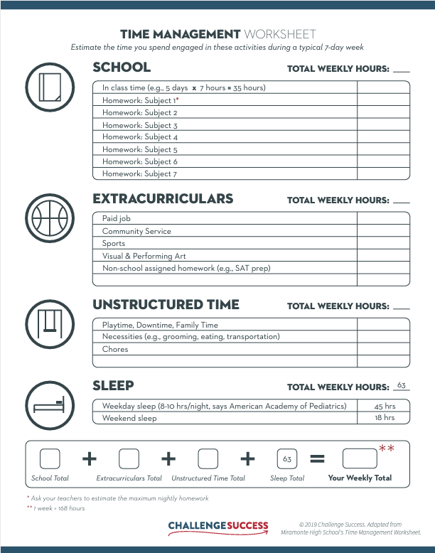 time management worksheet for college students