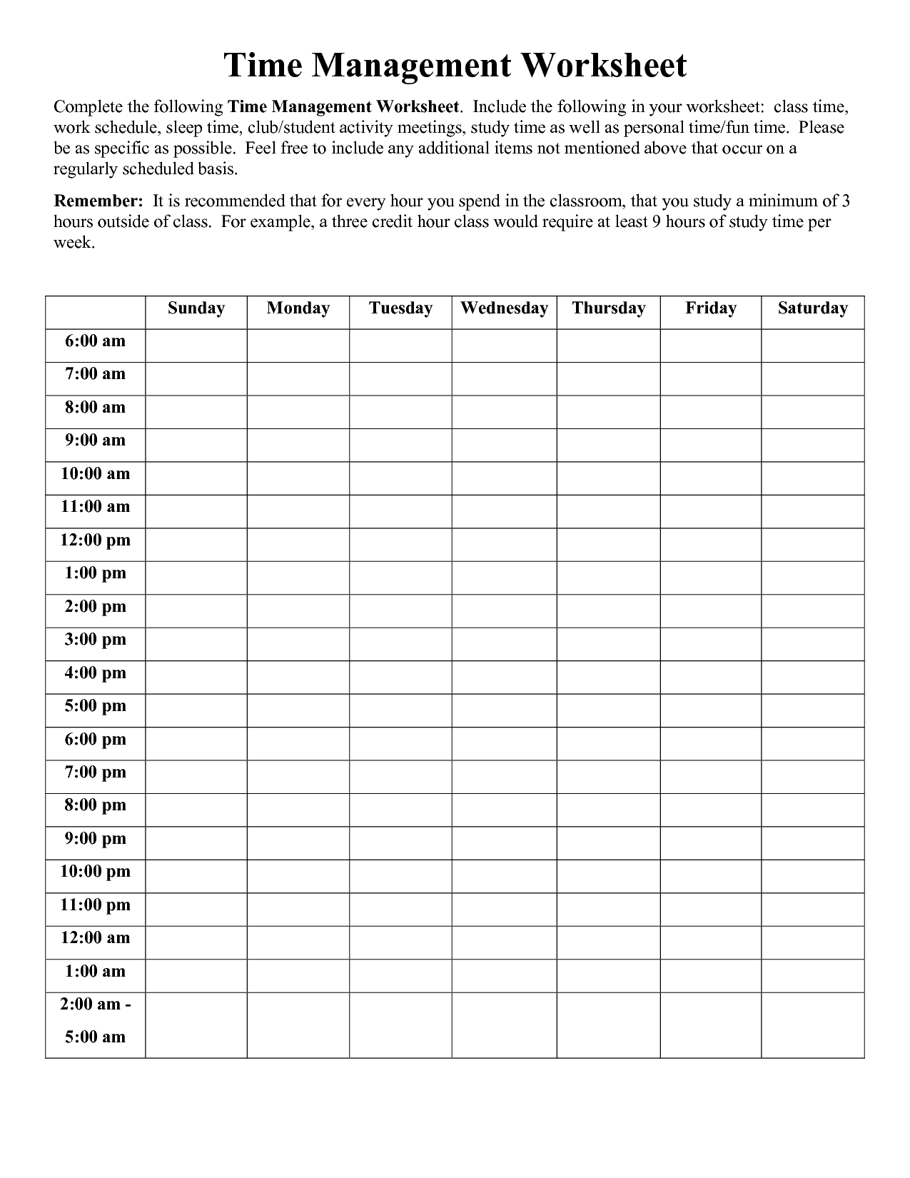 9 Best Images of Printable Worksheets For Time Management - Free ...