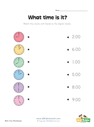 Match Analog and Digital Clocks Worksheet | All Kids Network