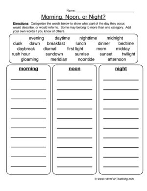 time of day worksheet