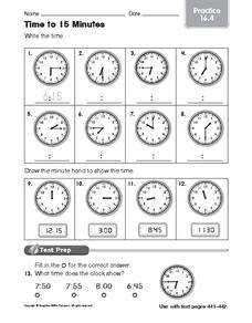 Time to 15 Minutes: Practice Worksheet for 3rd - 4th Grade ...