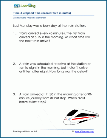 Grade 2 Time Word Problem Worksheets (5 minute intervals) | Worsheets library...