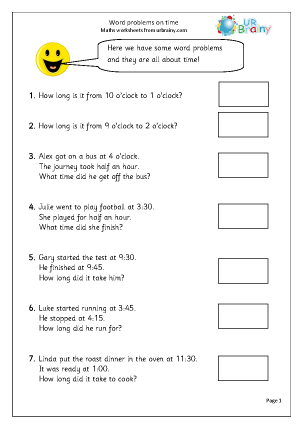 Time word problems - Measuring and Time Worksheets for Year 3 (age ...