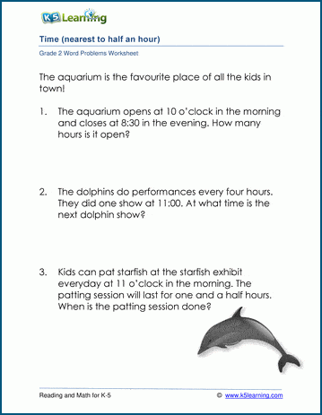 Second Grade Time Word Problem Worksheets (half hour intervals ...