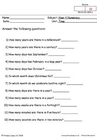 Numeracy: Time Months, days and minutes | Worksheet | PrimaryLeap ...
