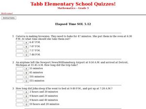 Elapsed Time Quiz Worksheet for 3rd - 4th Grade | Lesson Planet