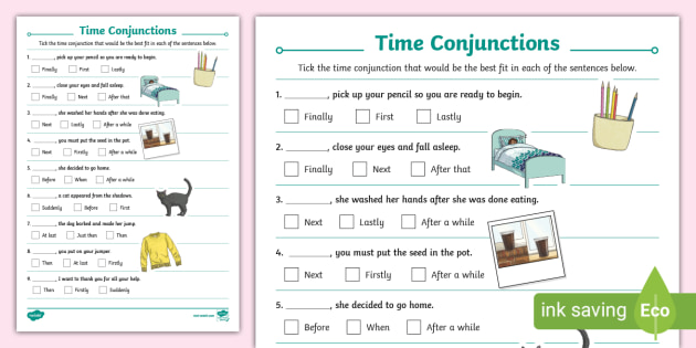 Time Conjunctions Paper Quiz (teacher made) - Twinkl