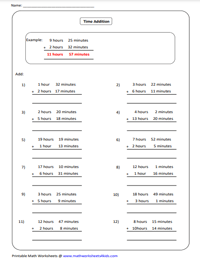 Adding and Subtracting Time Worksheets