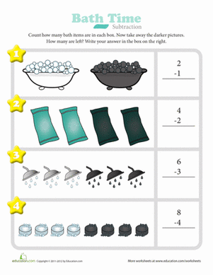 Bath Time Subtraction | Worksheet 