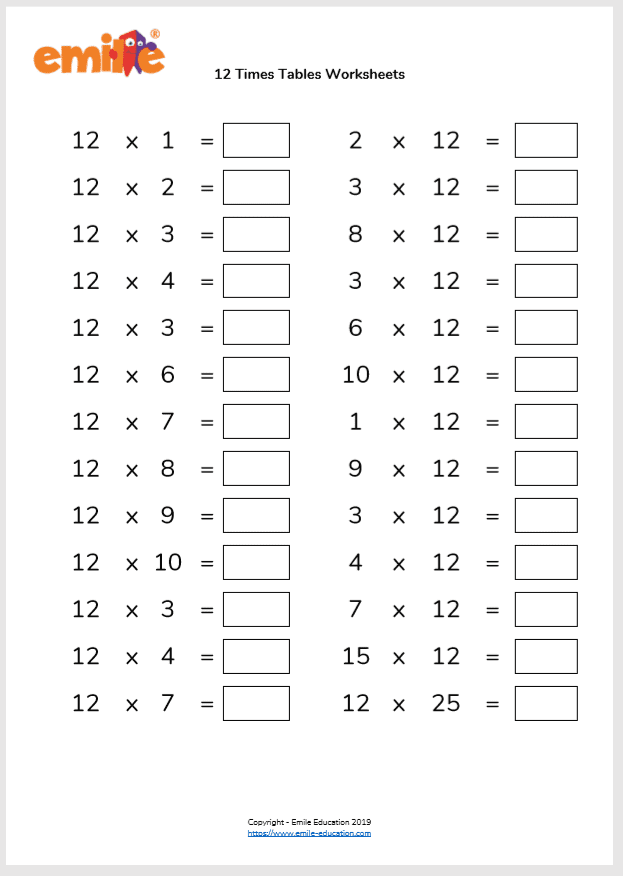 Multiplication Tables Check (MTC) Worksheets