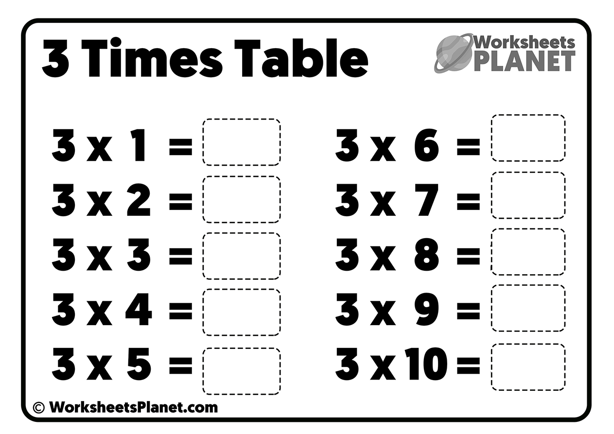 3 Times Table Worksheet