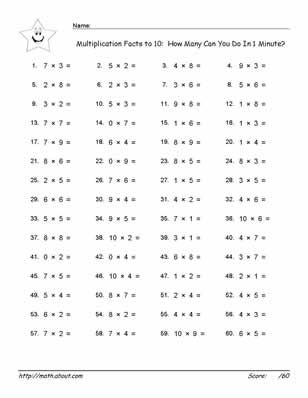 Times Tables to 10 Free Printables