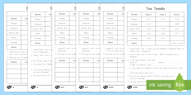 Train Timetable Differentiated Worksheet / Worksheets