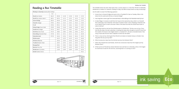 Reading a Bus Timetable Worksheet / Worksheet (teacher made)