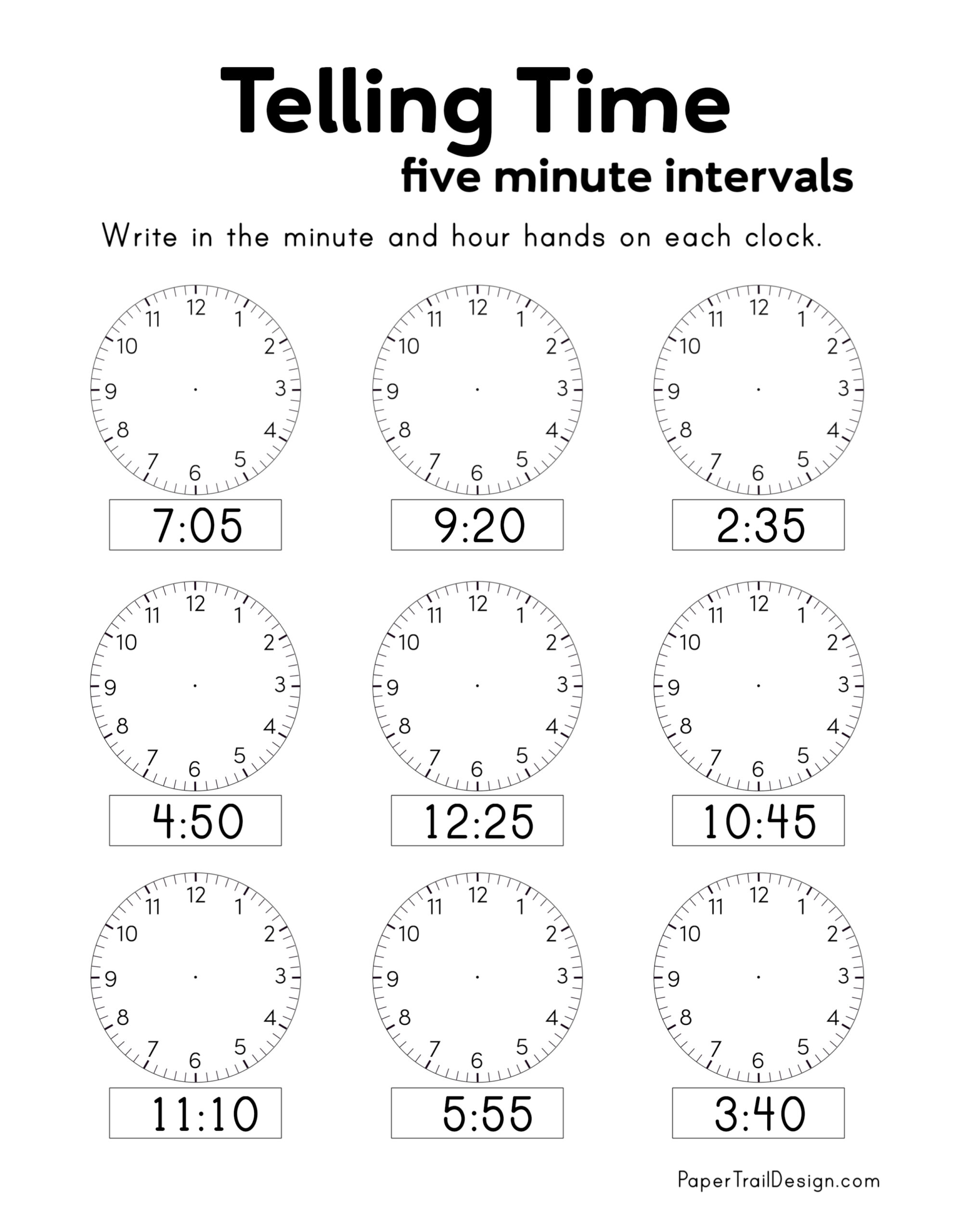 time to 5 minute worksheet