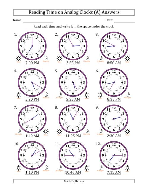 time to 5 minute worksheet
