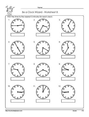 time to five minutes worksheet