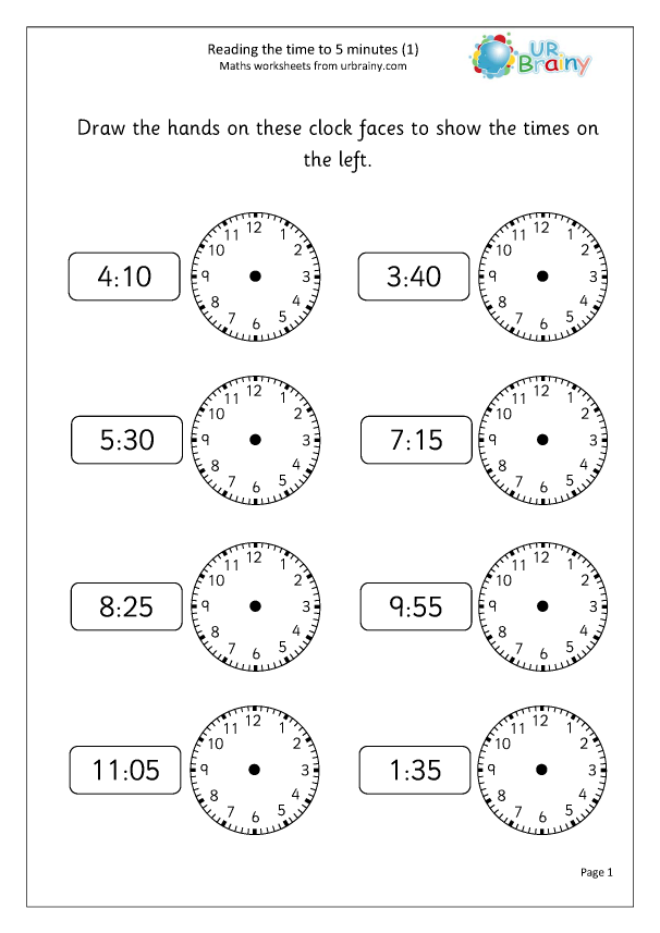 time to five minutes worksheet