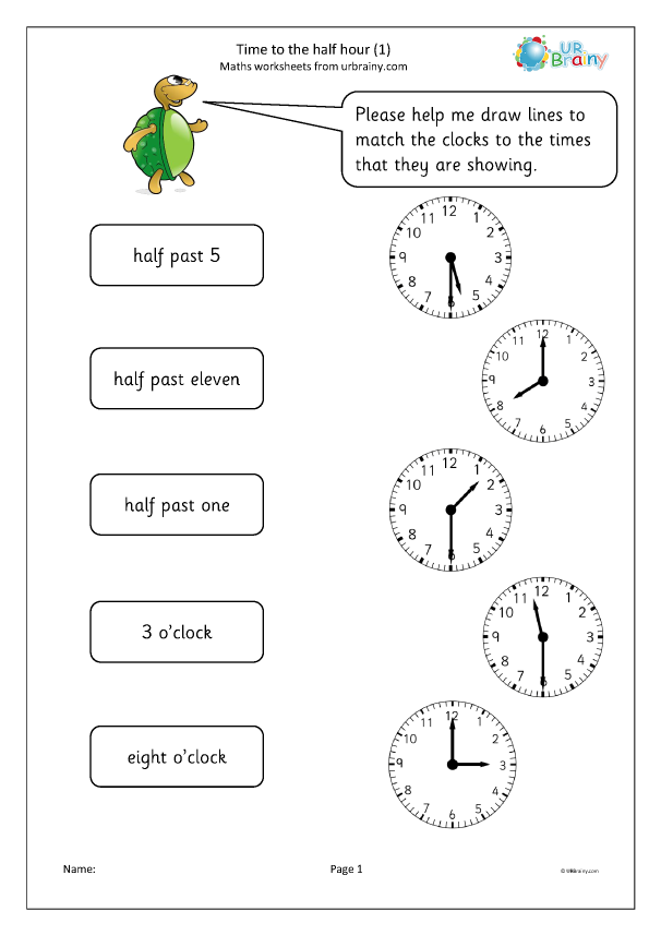 Time to the half hour (1) - Time Worksheets for Year 2 (age 6-7 ...