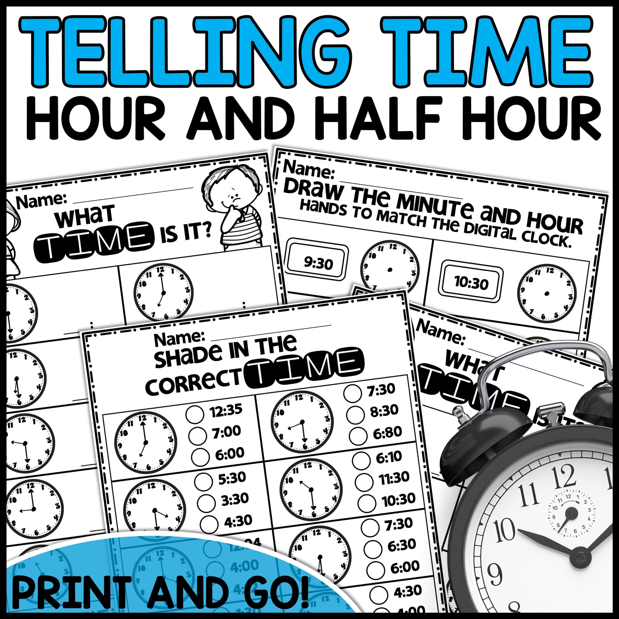 time to the half hour worksheet