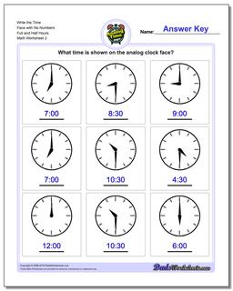 time to the hour and half hour worksheet