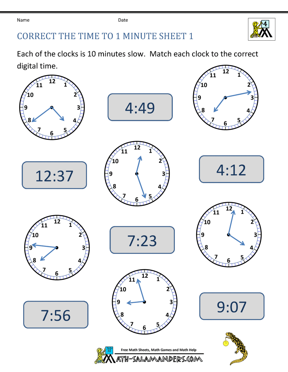time to the minute worksheet