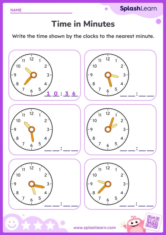 Time in Minutes — Printable Math Worksheet