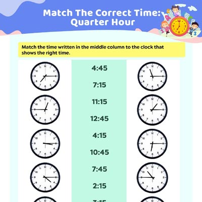 time to the quarter hour worksheet