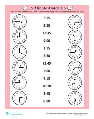 time to the quarter hour worksheet