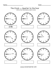 time to the quarter hour worksheet
