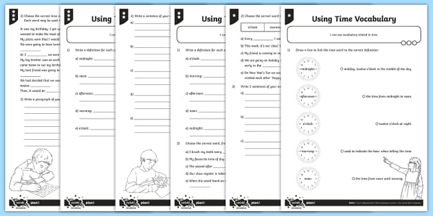 Using Time Vocabulary Differentiated Worksheet / Worksheets