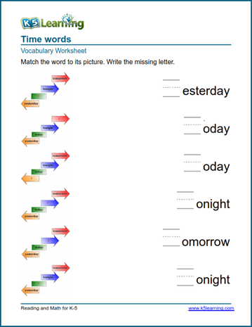 Time words worksheets | Worsheets library