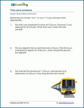 Grade 4 time word problem worksheets | Worsheets library