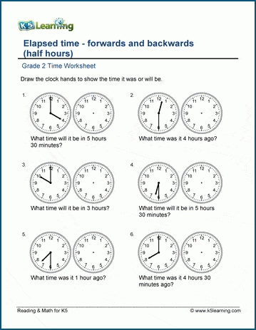 Grade 2 Time Worksheets: changes in time (hours and half hours ...