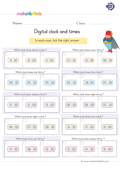 Easy-to-use printable telling time worksheets for 1st Grade