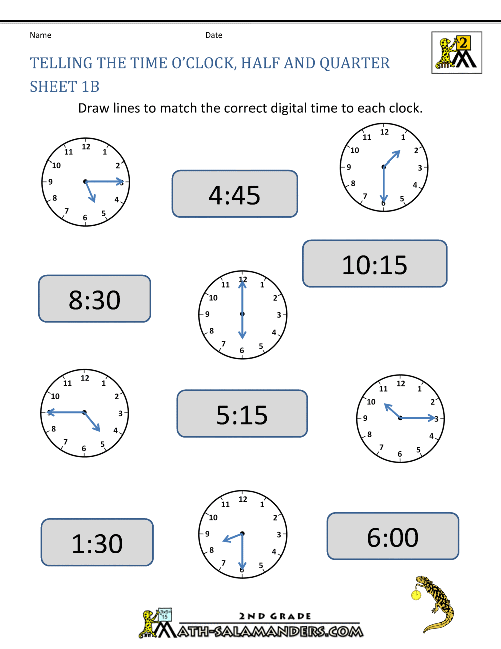Time Worksheet Oclock, Quarter, and Half past