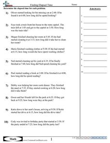 Finding Elapsed Time Worksheet for 3rd Grade | Lesson Planet
