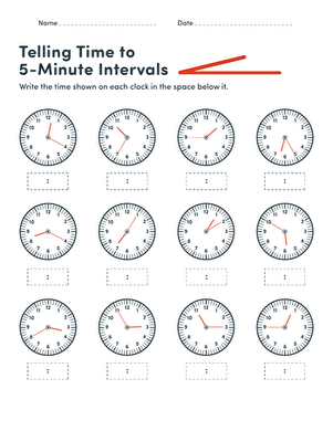 time worksheet 5 min