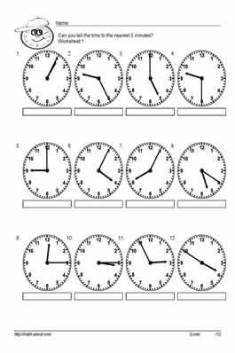 First Grade Math: Telling Time to the Nearest 5 Minutes